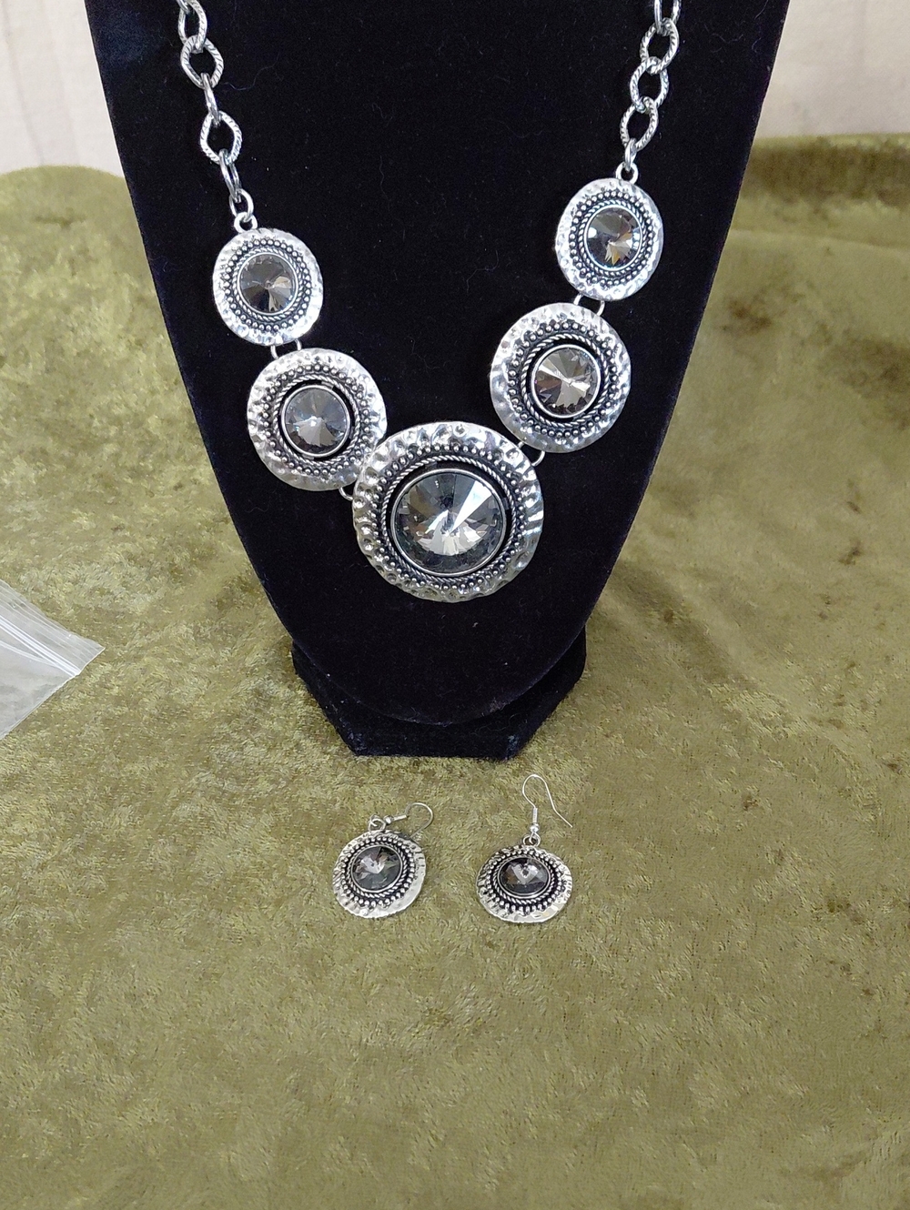 Silver-Tone Statement Necklace & Earring Set with Gray Crystals